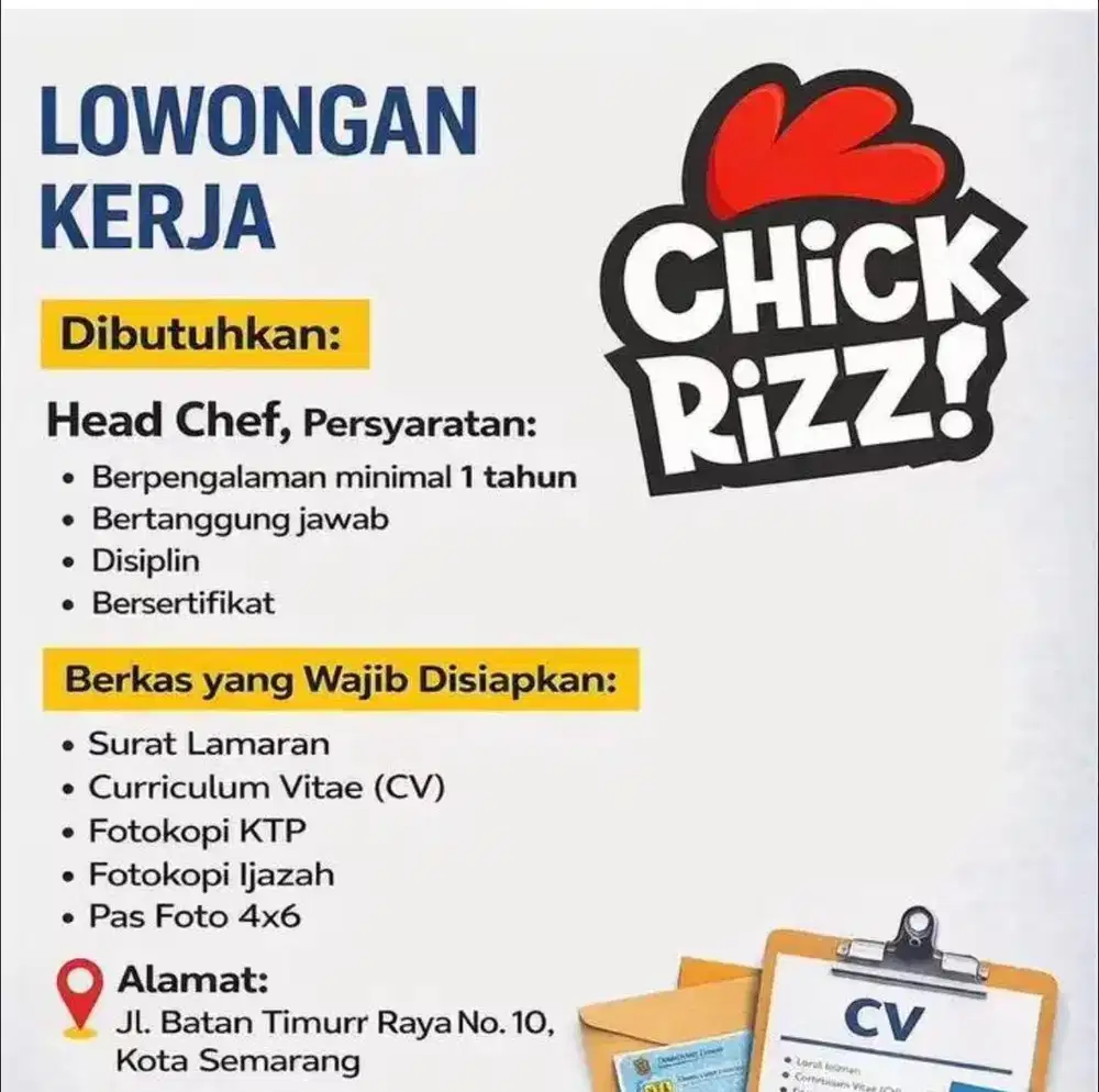 lowongan kerja head chef