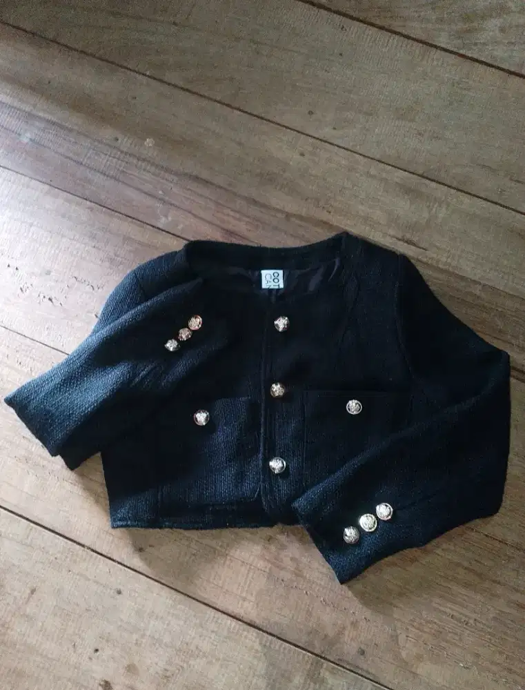 Cardigan crop top bahan tebal hitam pekat ORI