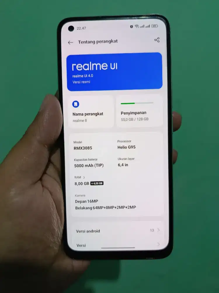 Realme 8 (8+5/128GB) Fullset siap pake