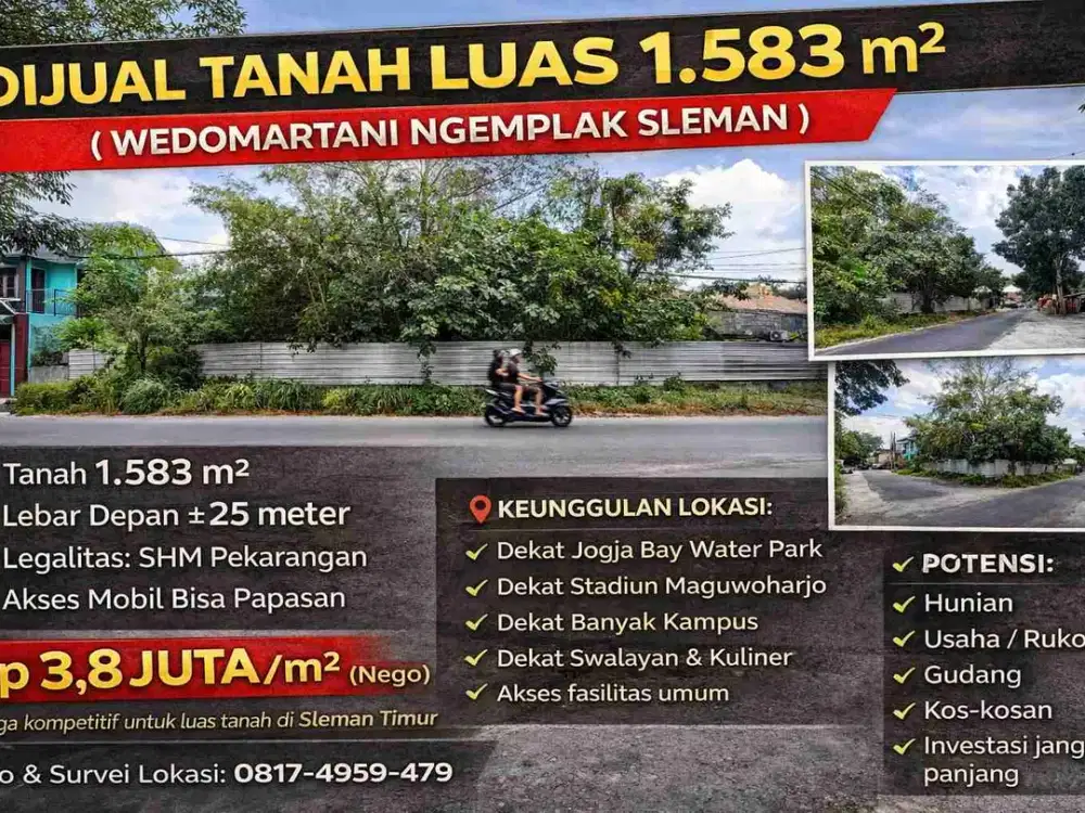 DIJUAL TANAH LUAS 1.583 m² – WEDOMARTANI NGEMPLAK SLEMAN