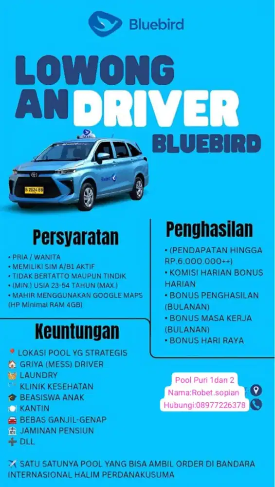 Lowongan pekerjaan supir taxi bluebird