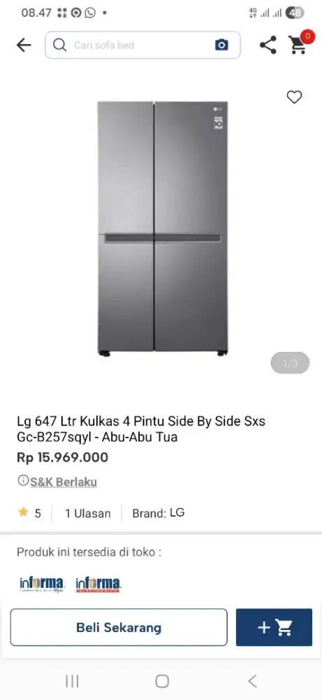 LG 647 ltr kulkas sbs B257sqyl