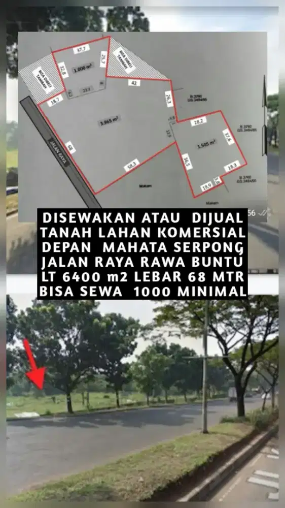 DISEWAKAN TANAH LAHAN KOMERSIAL JALAN RAYA RAWA BUNTU SERPONG BSD