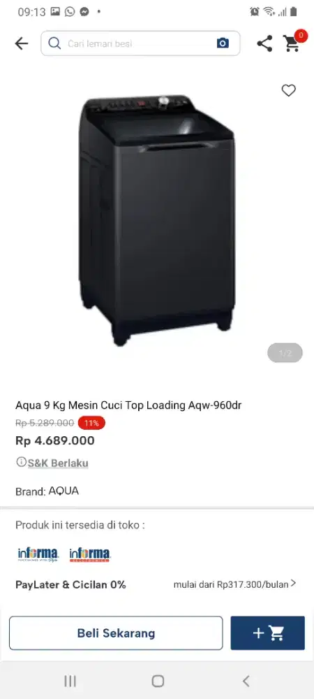 Aqua mesin cuci toploading