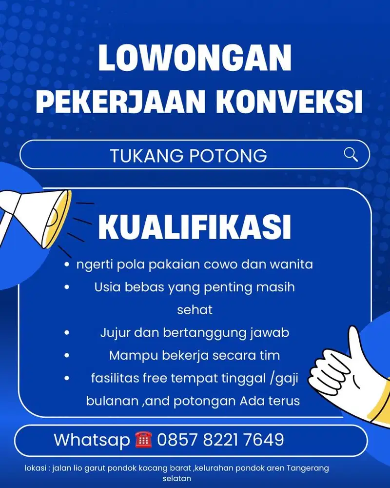 Dibutukan cepat tukang potong pola baju