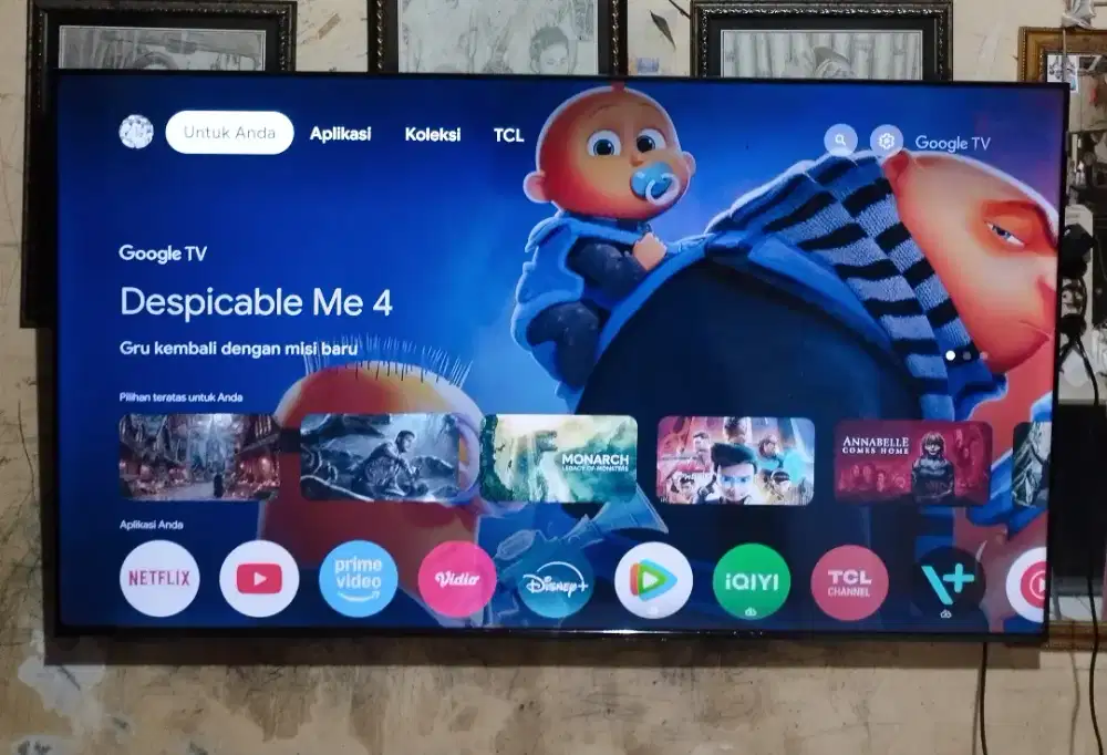 Google TV QLED 65 TCL 4K UHD Bezelles kondisi baik normal jayaLengkap