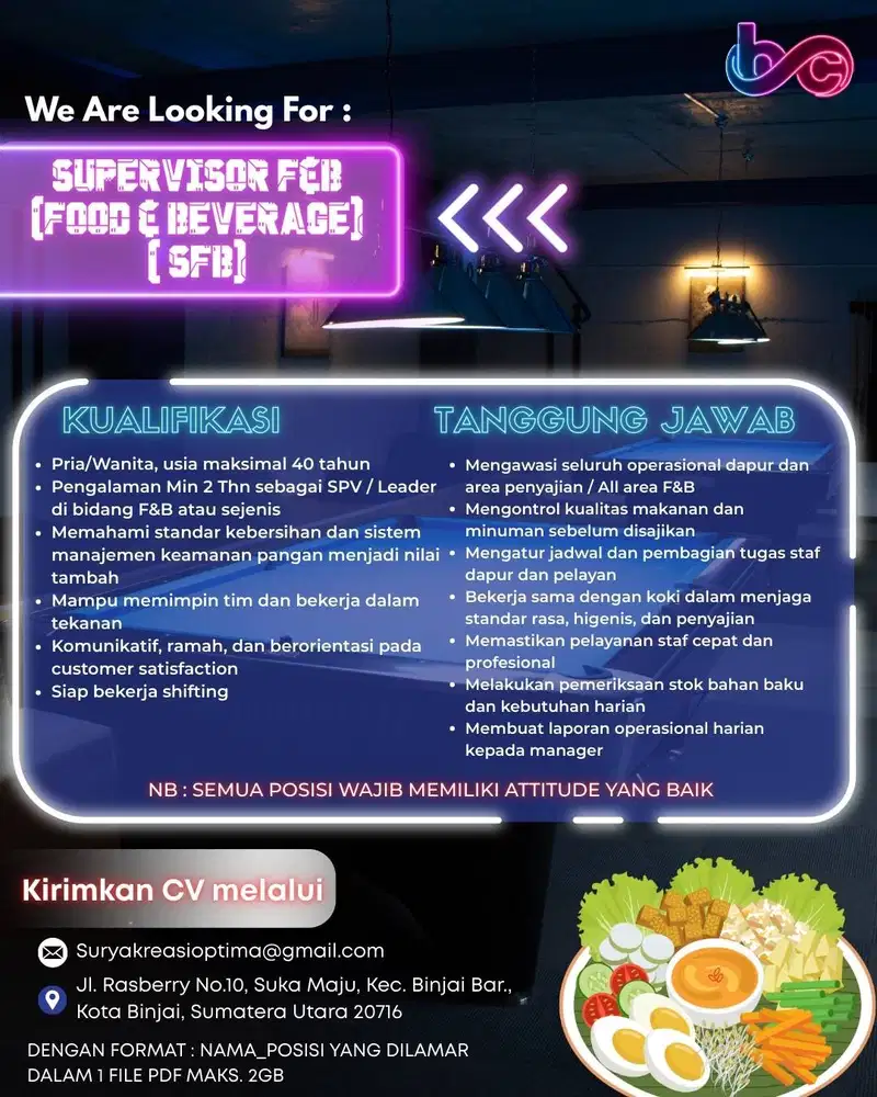 DIBUTUHKAN SEGERA SPV F&B