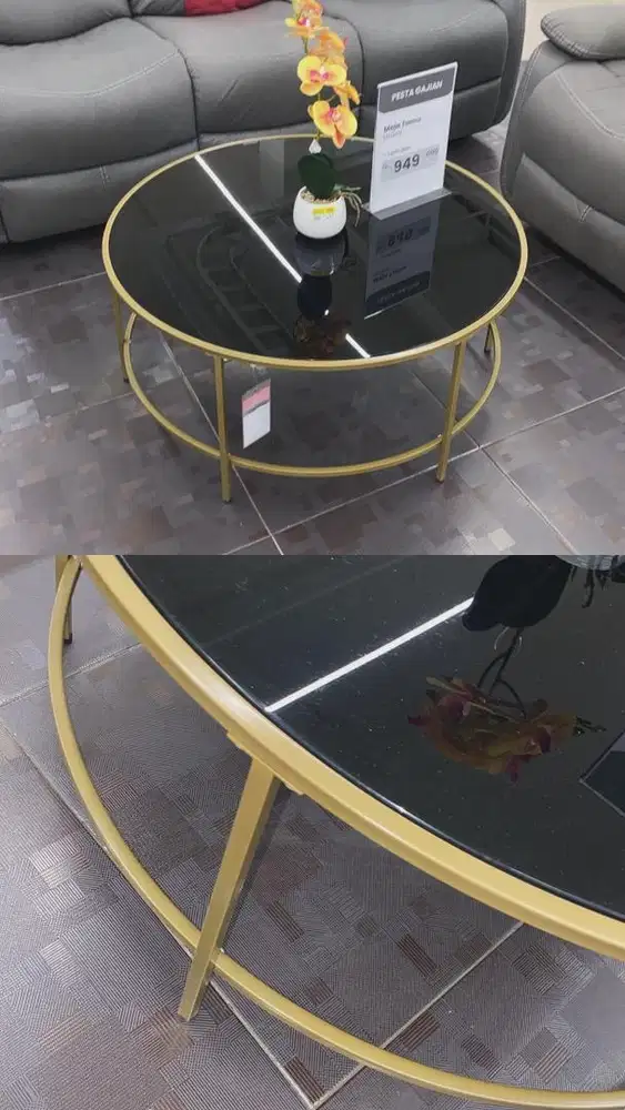 Meja Sofa Besi kaca temperglass