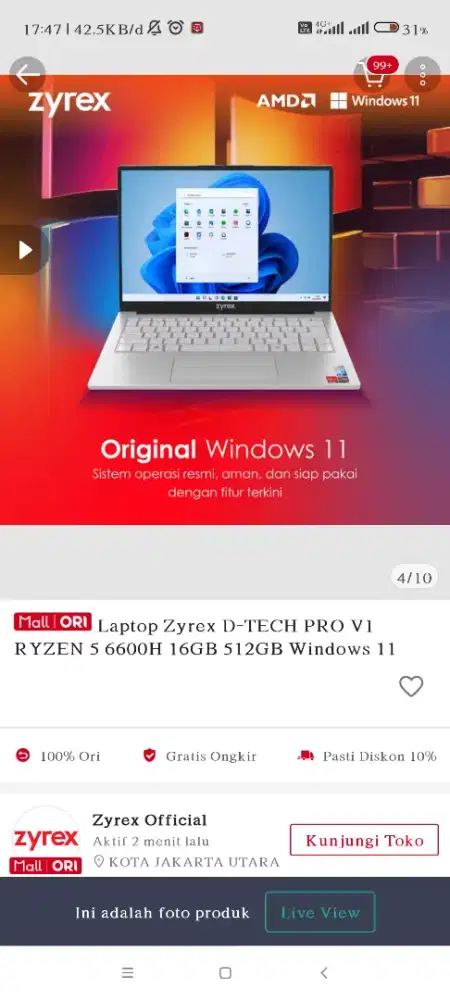 Laptop zyrex D-Tech pro v1