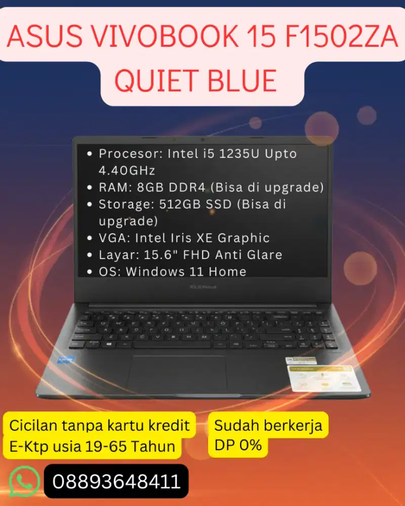 Cicilan Murah Laptop ASUS VIVOBOOK 15 F1502ZA QUIET BLUE i5 8gb/512gb