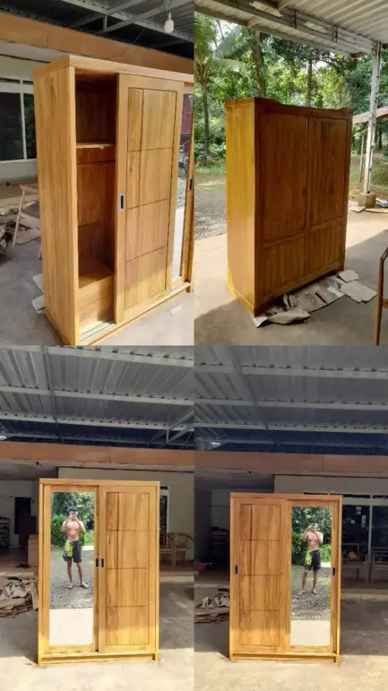 lemari jati pintu double slide