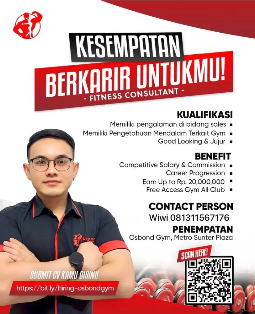 DIBUTUHKAN SEGERA FITNESS CONSULTAN (MARKETING GYM)