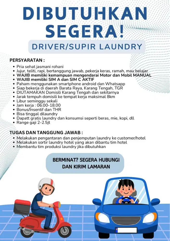 LOKER SUPIR LAUNDRY TANGERANG