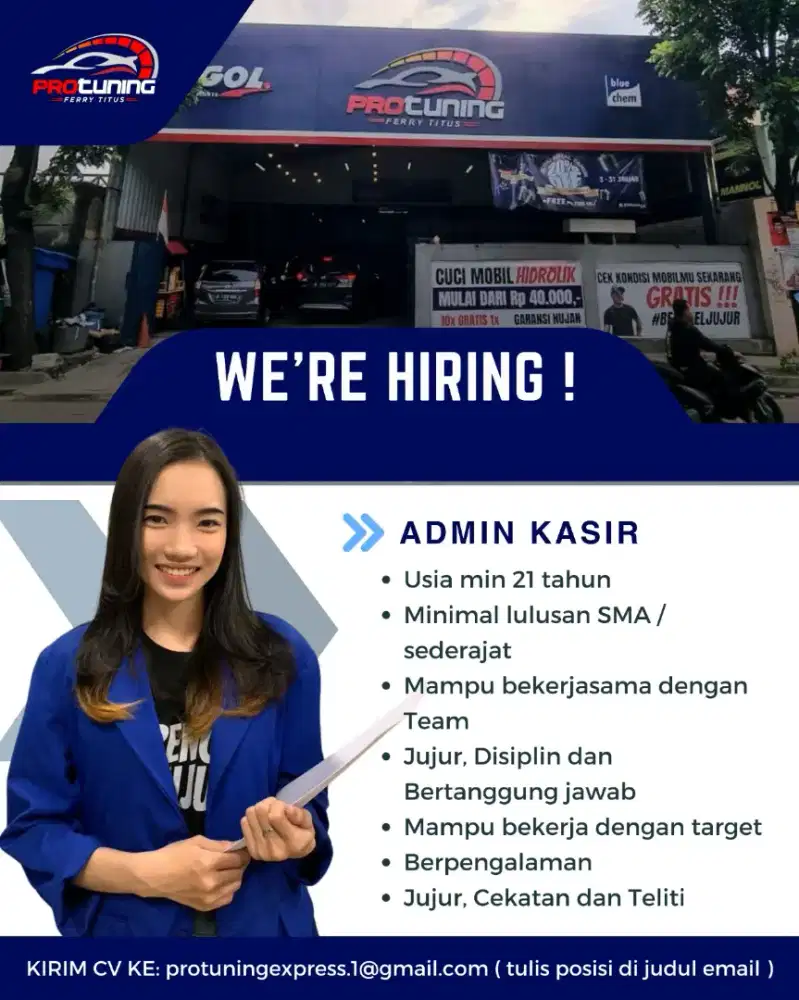 DIBUTUHKAN ADMIN KASIR UNTUK BENGKEL MOBIL !!