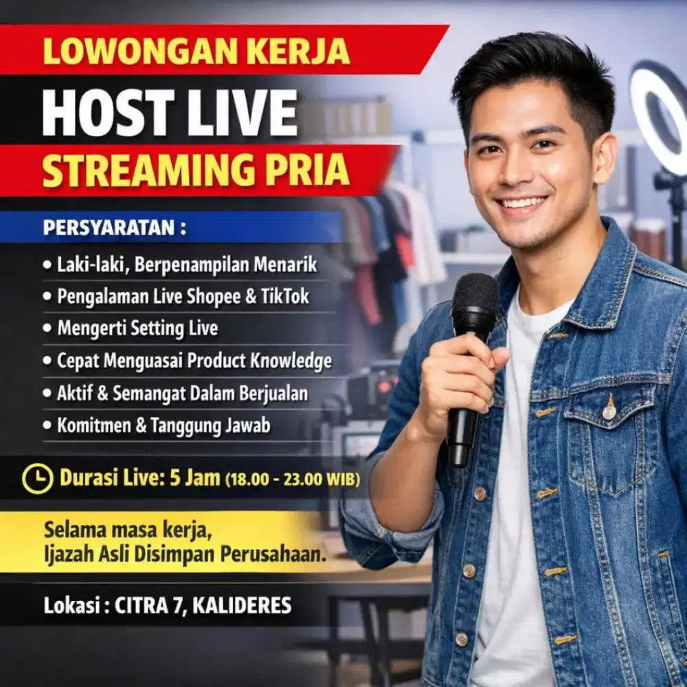 Lowongan Host Live Pria Online Shop Part Time