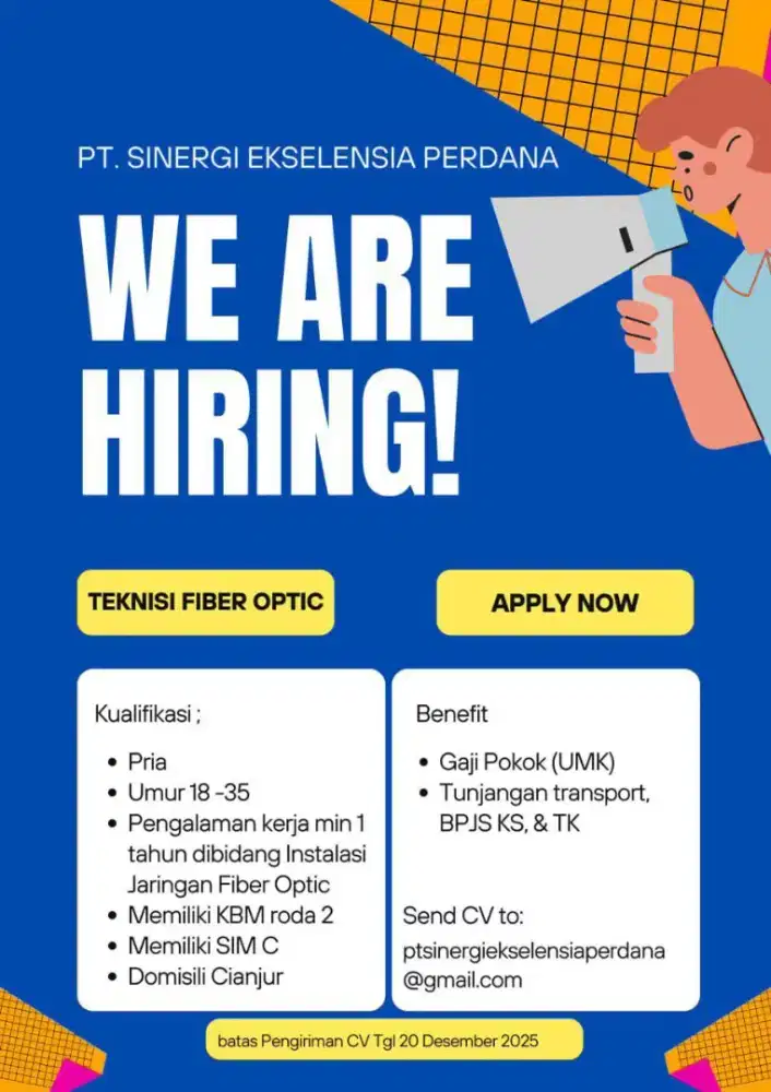 DICARI SEGERA TEKNISI FIBER OPTIC MAINTENANCE