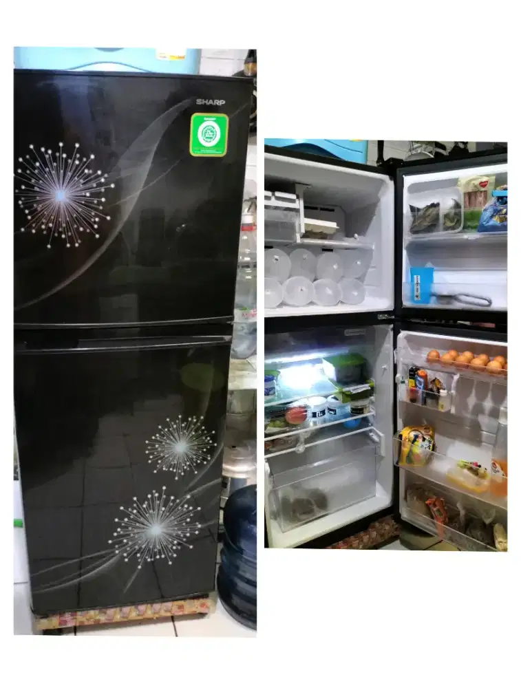 kulkas 2 pintu lampu on,beku dn dingin normal,rak komplit,bersih,mulus