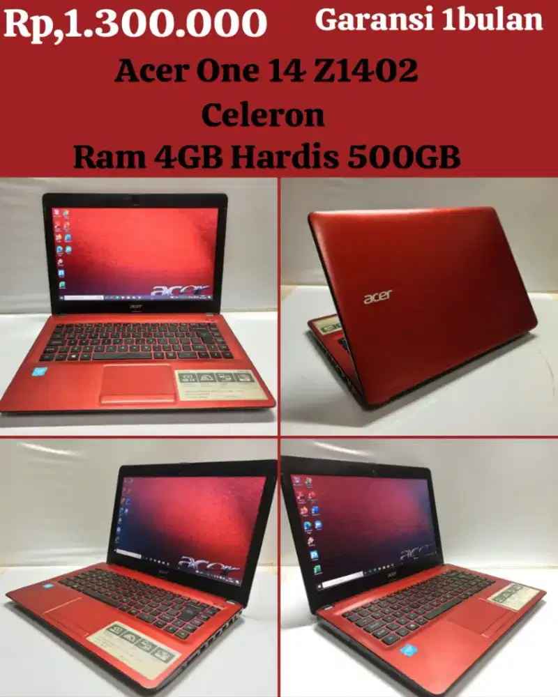 Acer One 14 Z1402 Celeron Ram 4GB hardisk 500GB
