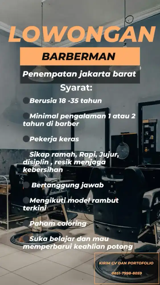 Lowongan kerja kapster barber / tukang potong rambut