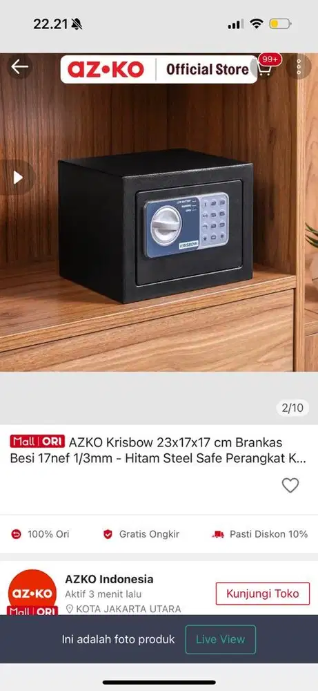 AZKO Krisbow 23x17x17 cm Brankas Besi 17nef 1/3mm