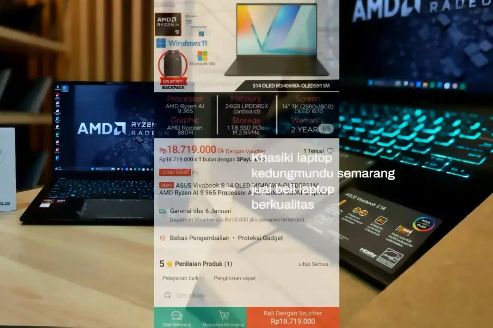 Asus S14 OLED 3k Ryzen Ai9 24/1tb gransi 9-2027