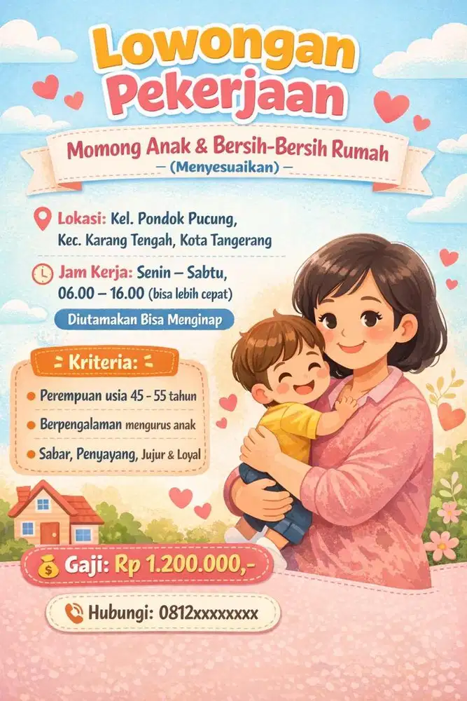 Lowongan Pekerjaan Momong Anak dan Bersih-Bersih Rumah
