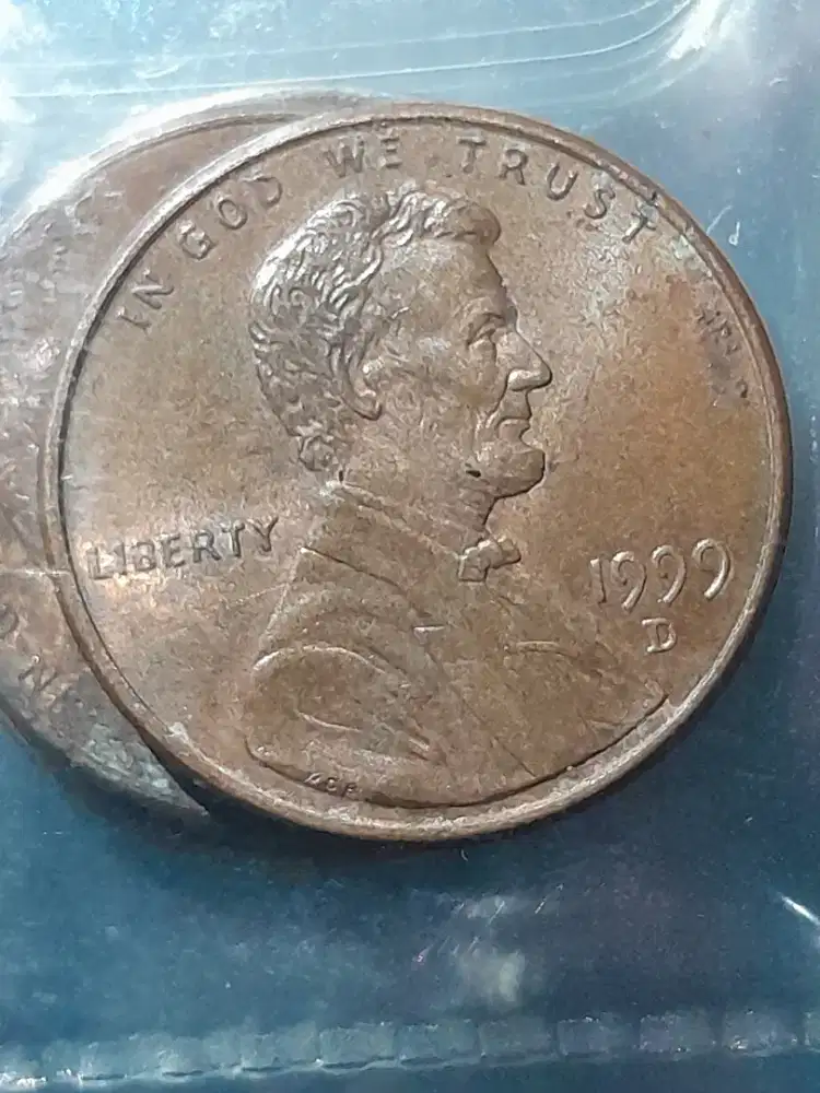 KOIN COIN ONE CENT ABRAHAM LINCOLN AMERIKA ERROR A.M TAHUN 1999 D