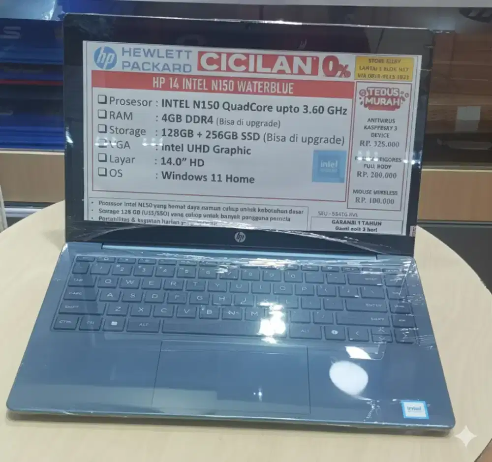 Cicilan Murah Laptop HP 14 INTEL N150 WATERBLUE