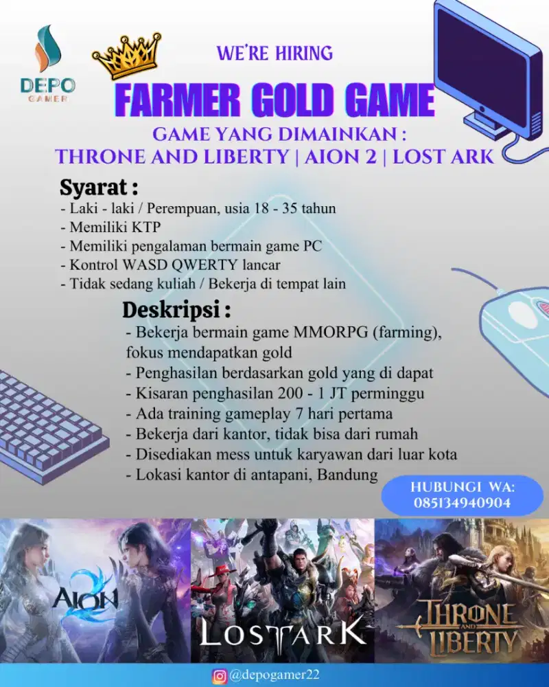 LOWONGAN KERJA GAMER