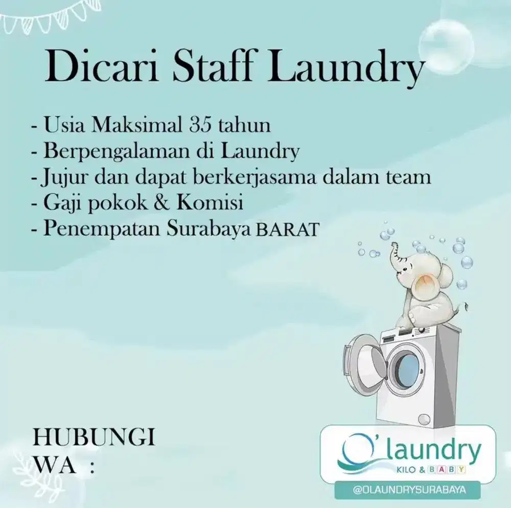 Dicari staff laundry