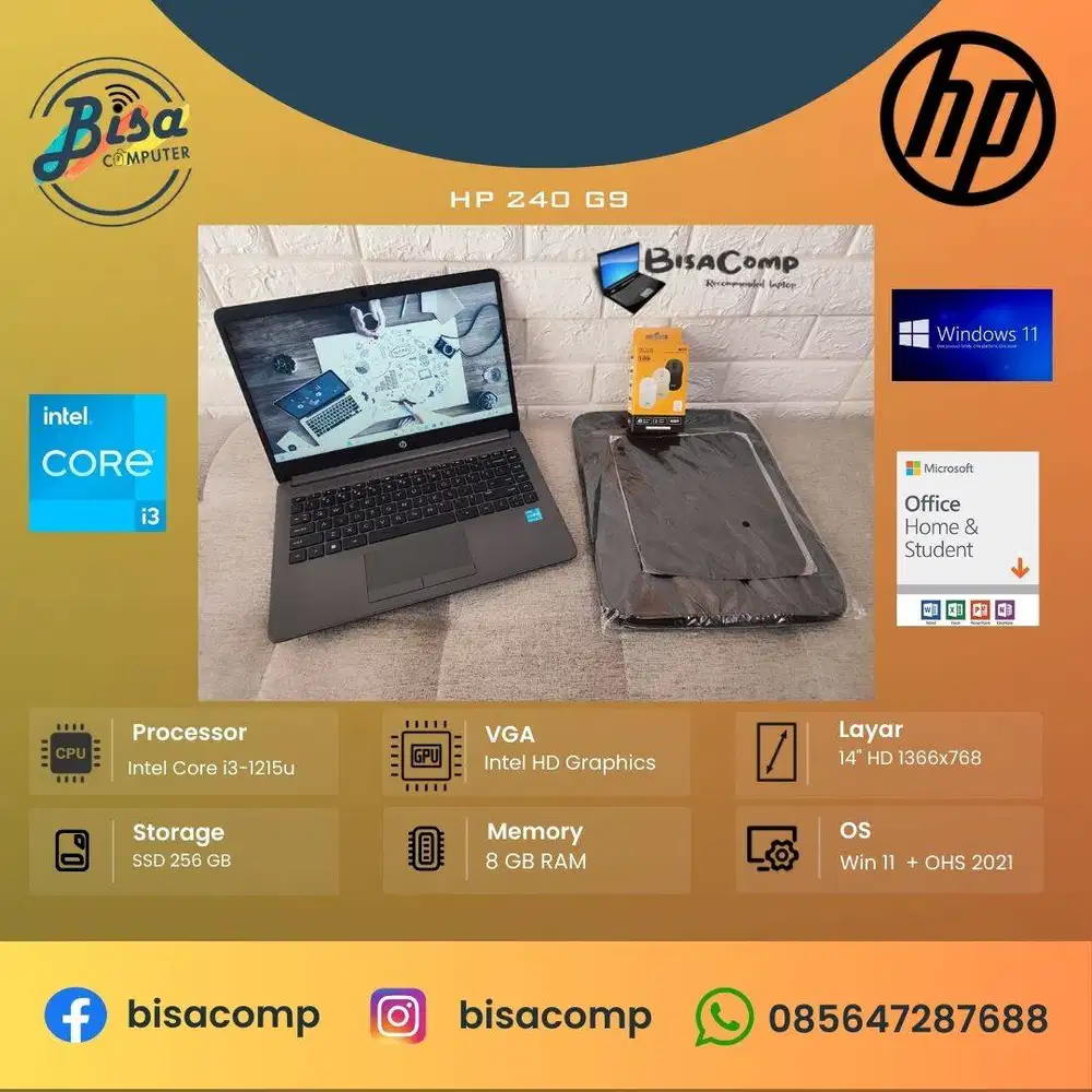 HP 240 G9 Core i3 12th Gen SSD 256gb Ram 8gb 14inchHD