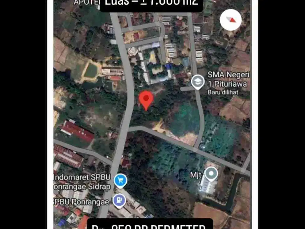 Tanah Kavlingan
Lokasi = Poros Sidrap Palopo, Jln. Trans Sulawesi,
Ponrangae Sidrap.
Luas = ± 7.000 m2