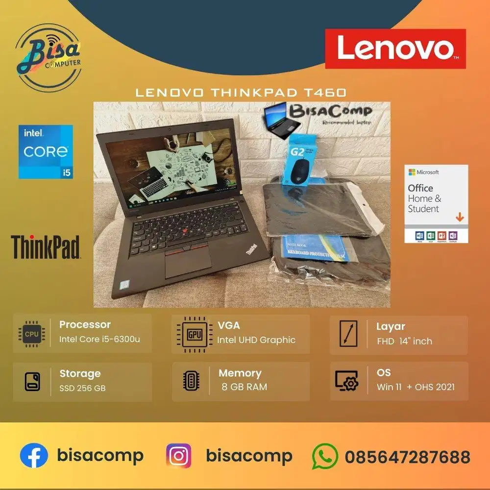 Lenovo Thinkpad T460 Core i5 6th Gen SSD 256gb Ram 8gb 14inchHD