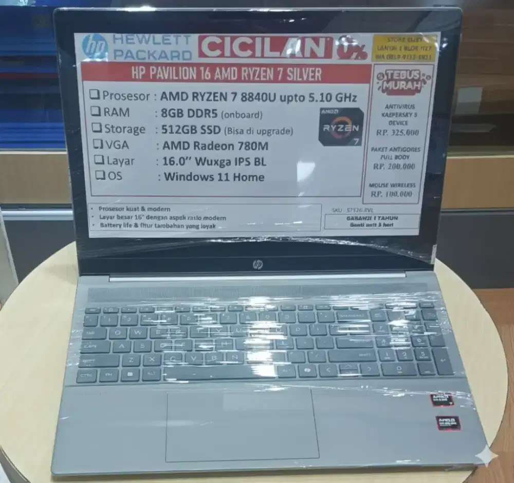 Cicilan Murah Laptop HP PAVILION 16 AMD RYZEN 7 SILVER