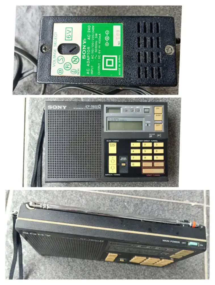 Radio sony icf 7600d dan adaptor sony 6v