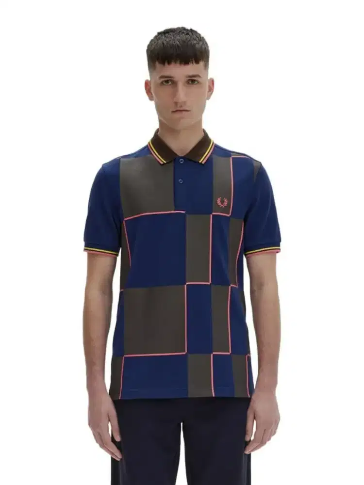 Kaos polo shirt Fred Perry Checkerboard  Navy colour Size M