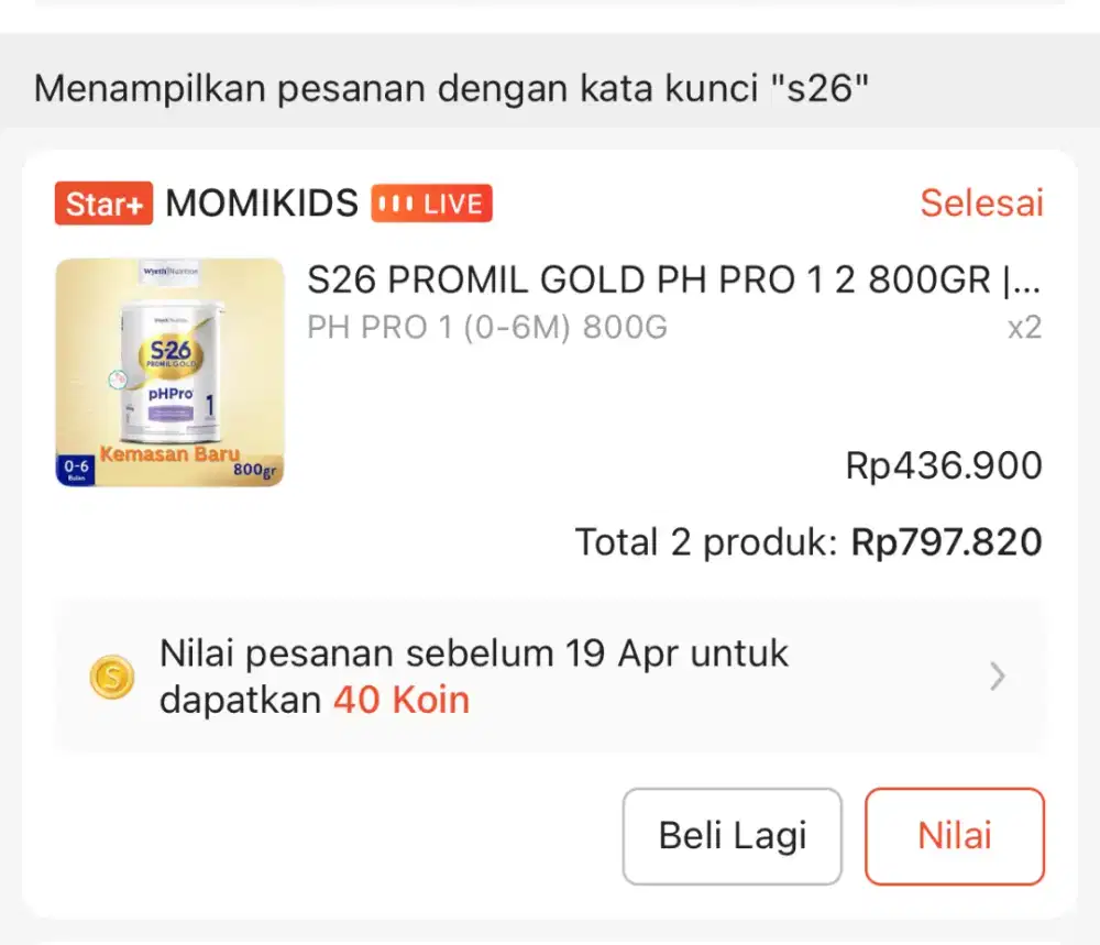 Susu formula S26 ph pro 1 - 2 kaleng