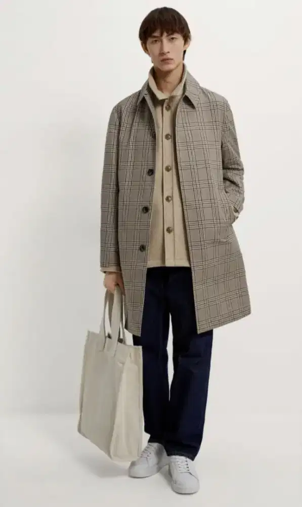 Coat jacket for men's ZARA Brown Plaid Nova Size S Fit L