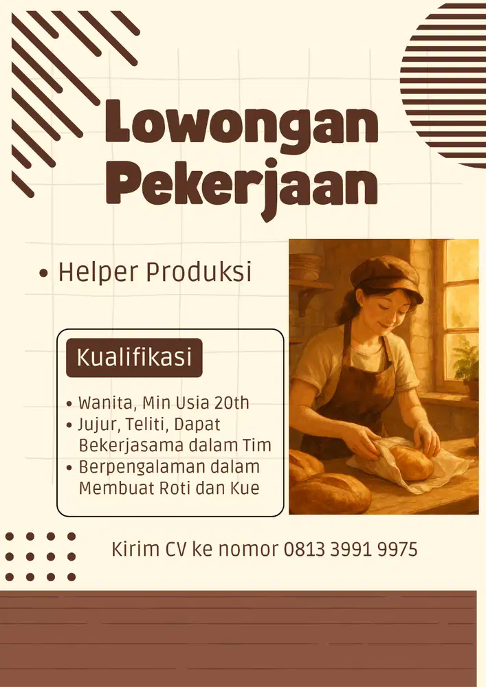 Lowongan Kerja Helper Produksi Roti