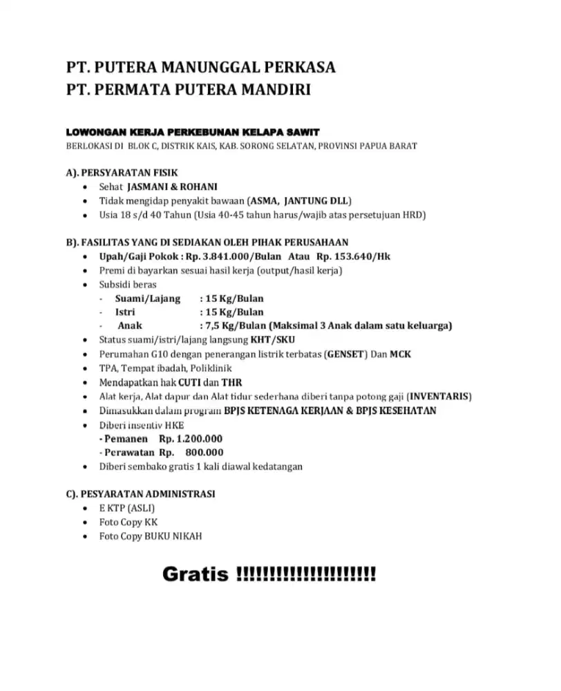 Cari karyawan lanjang Dan pasutri