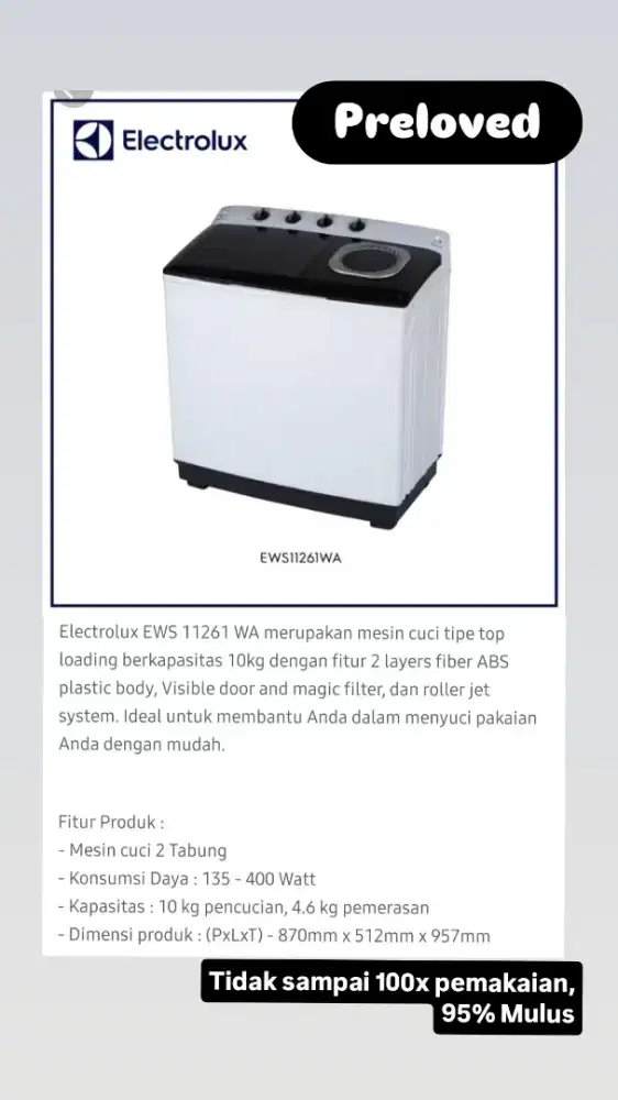 Mesin Cuci 10KG Electrolux 2 Tabung