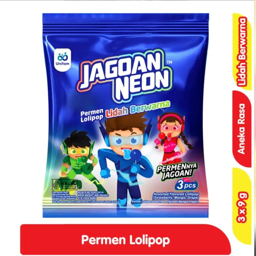 HARGA PROMO: Jagoan Neon Permen Lolipop Aneka Rasa 3 x 9 gram