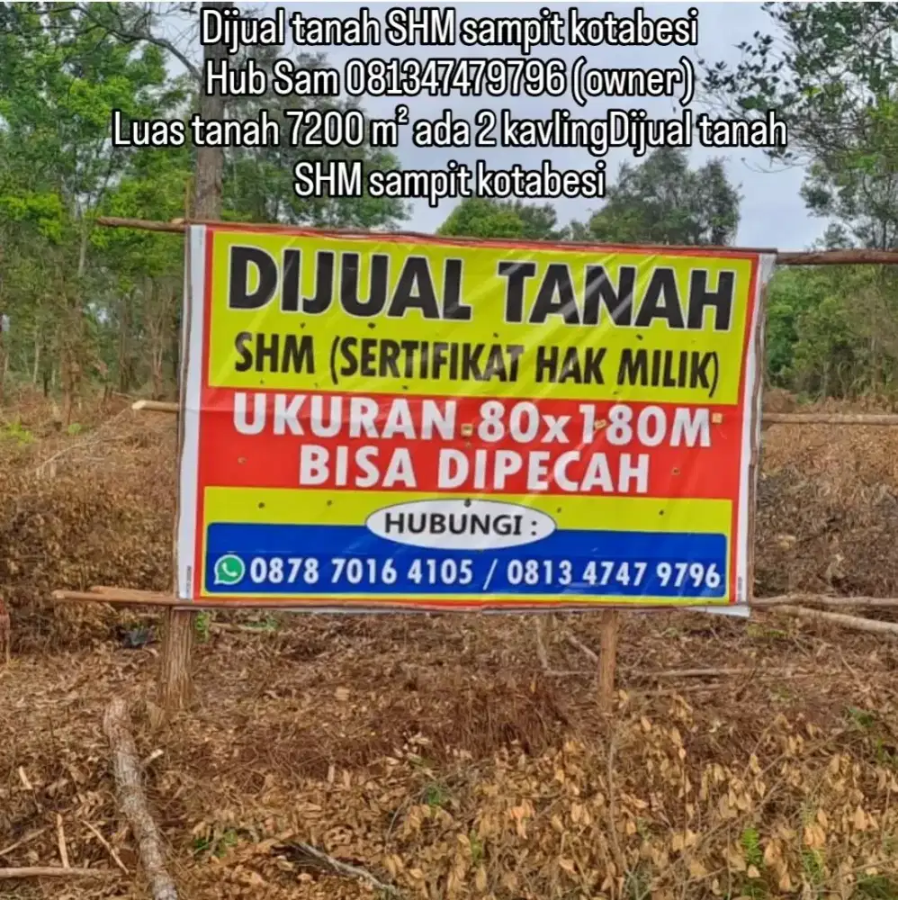 Dijual tanah Sampit kotabesi