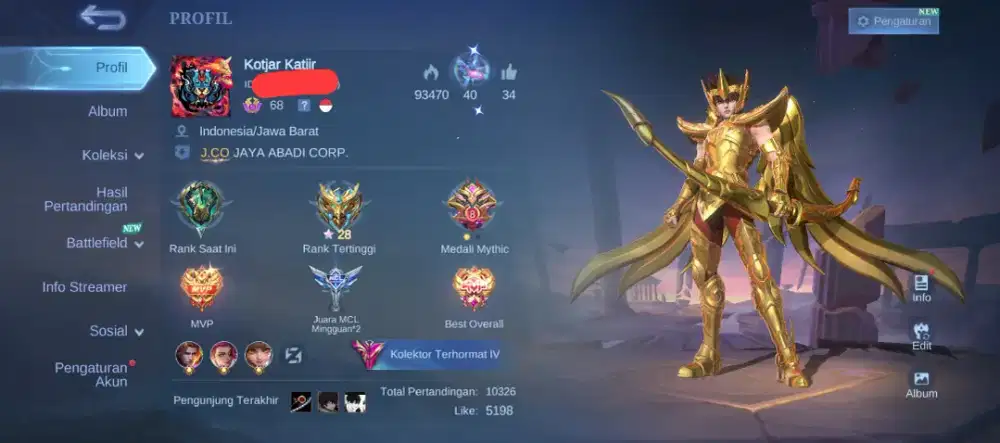 Jual akun Mobile Legend