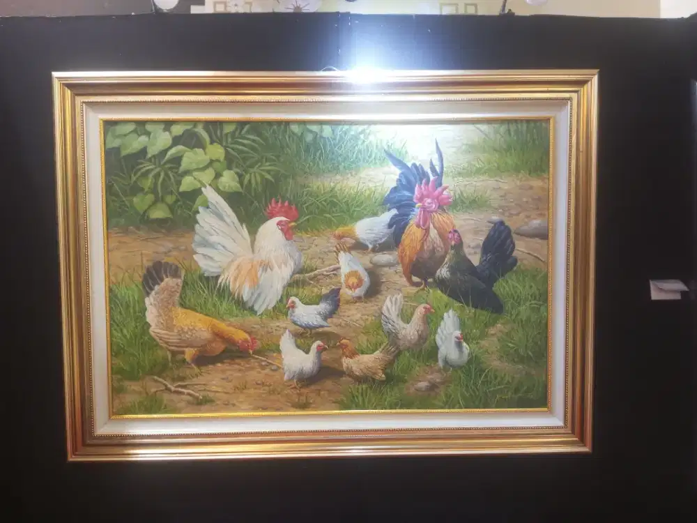 Lukisan Ayam Klasik Realis – Bersertifikat – Full Frame Mewah