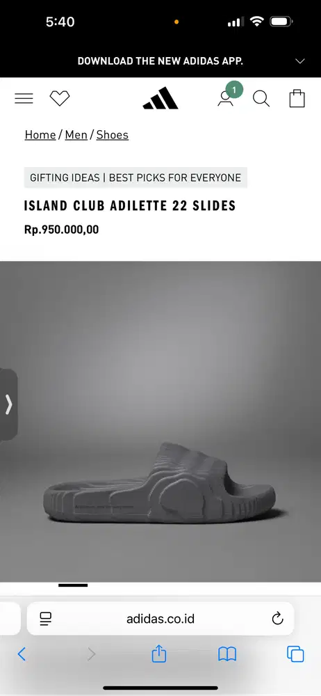 Adidas Adilette 22 Grey Five Ukuran 43