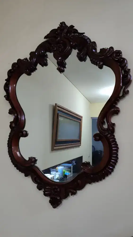 Kaca cermin dg frame kayujati