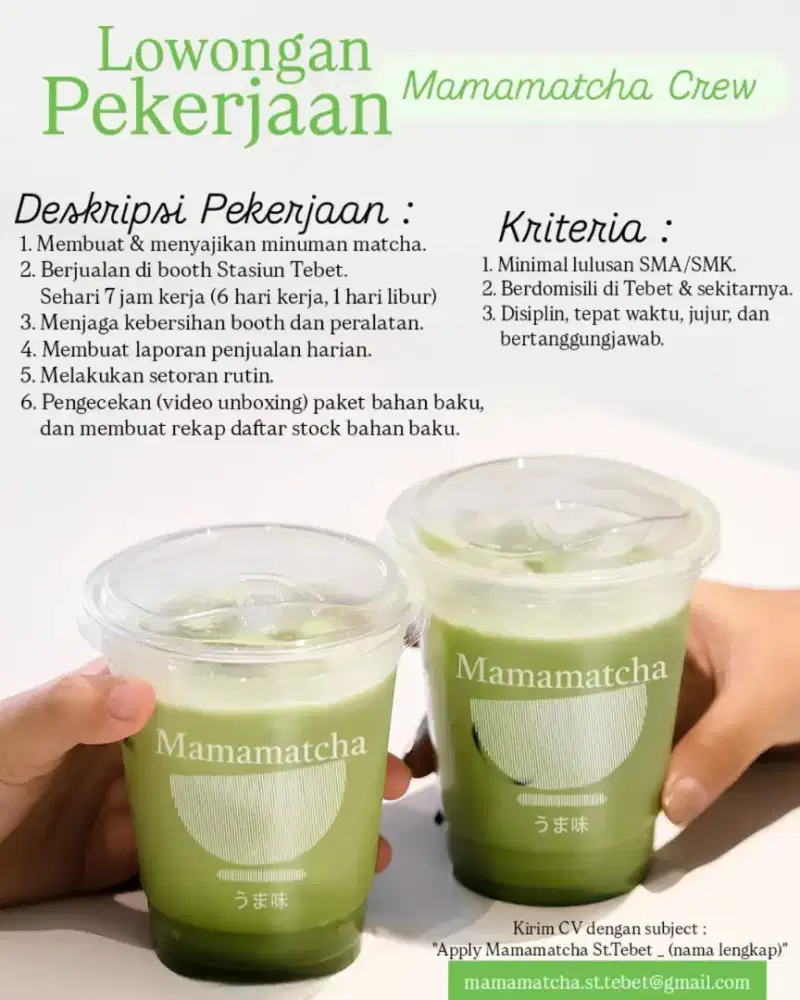 DIBUTUHKAN KARYAWAN STAND MATCHA