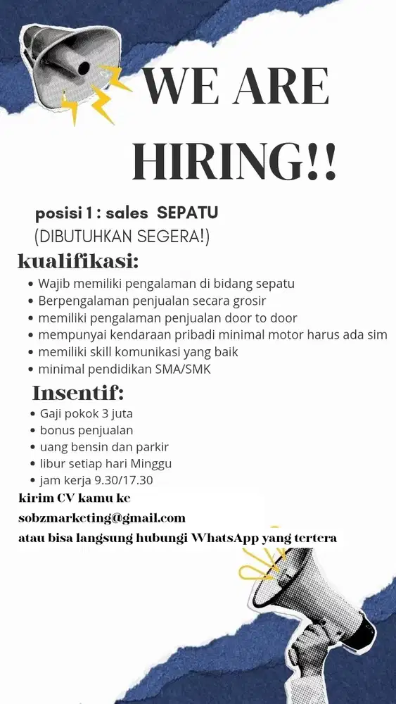 DIBUTUHKAN SEGERA 2 POSISI YANG DIBUTUHKAN