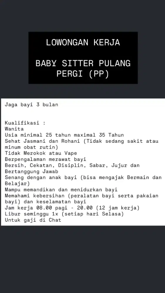 Lowongan Kerja Baby Sitter